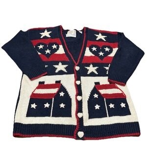 Marisa Christina American Flag Button Up Cardigan Sweater Vintage 80's Women's S